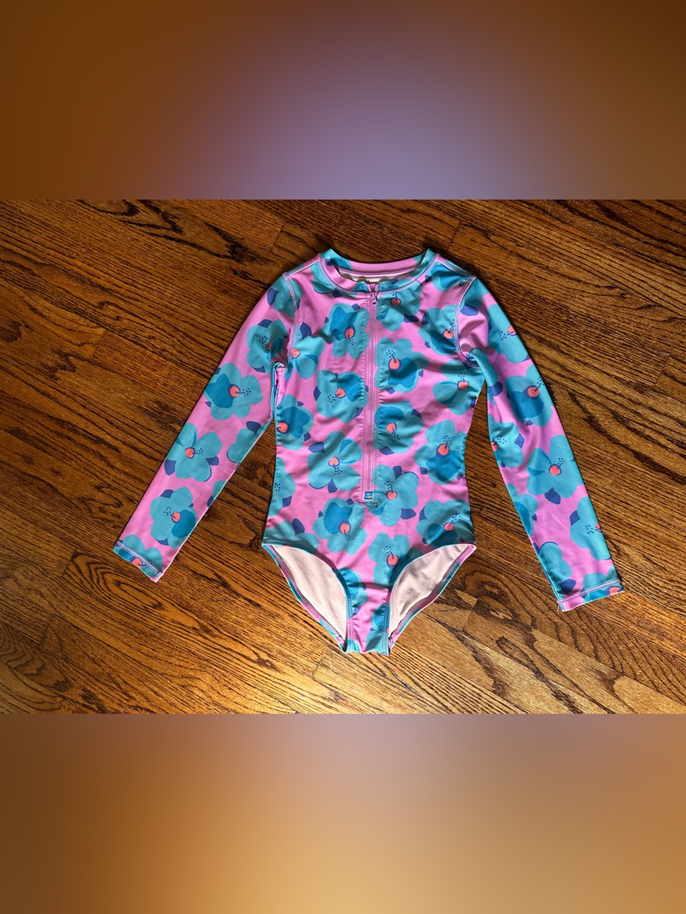 Tea Collection Pink and Blue Floral Rashguard Swimsuit